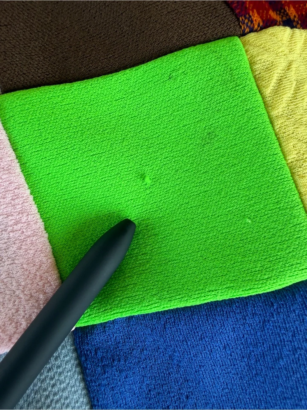 Vintage Double Knit Polyester Patchwork Scrap Quilt Bright Colorful 45x66
